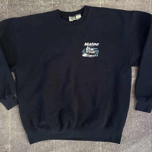 Mens Vintage 90s MJ Soffe Maine Snowmobiling Navy Blue Crewneck Sweatshirt Sz XL - Picture 1 of 3